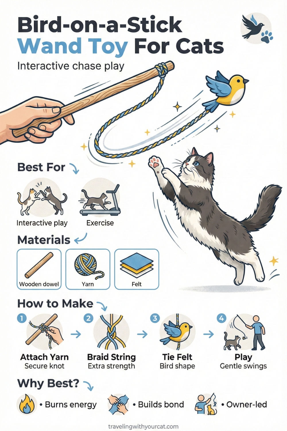 diy bird on a stick wand toy for cat