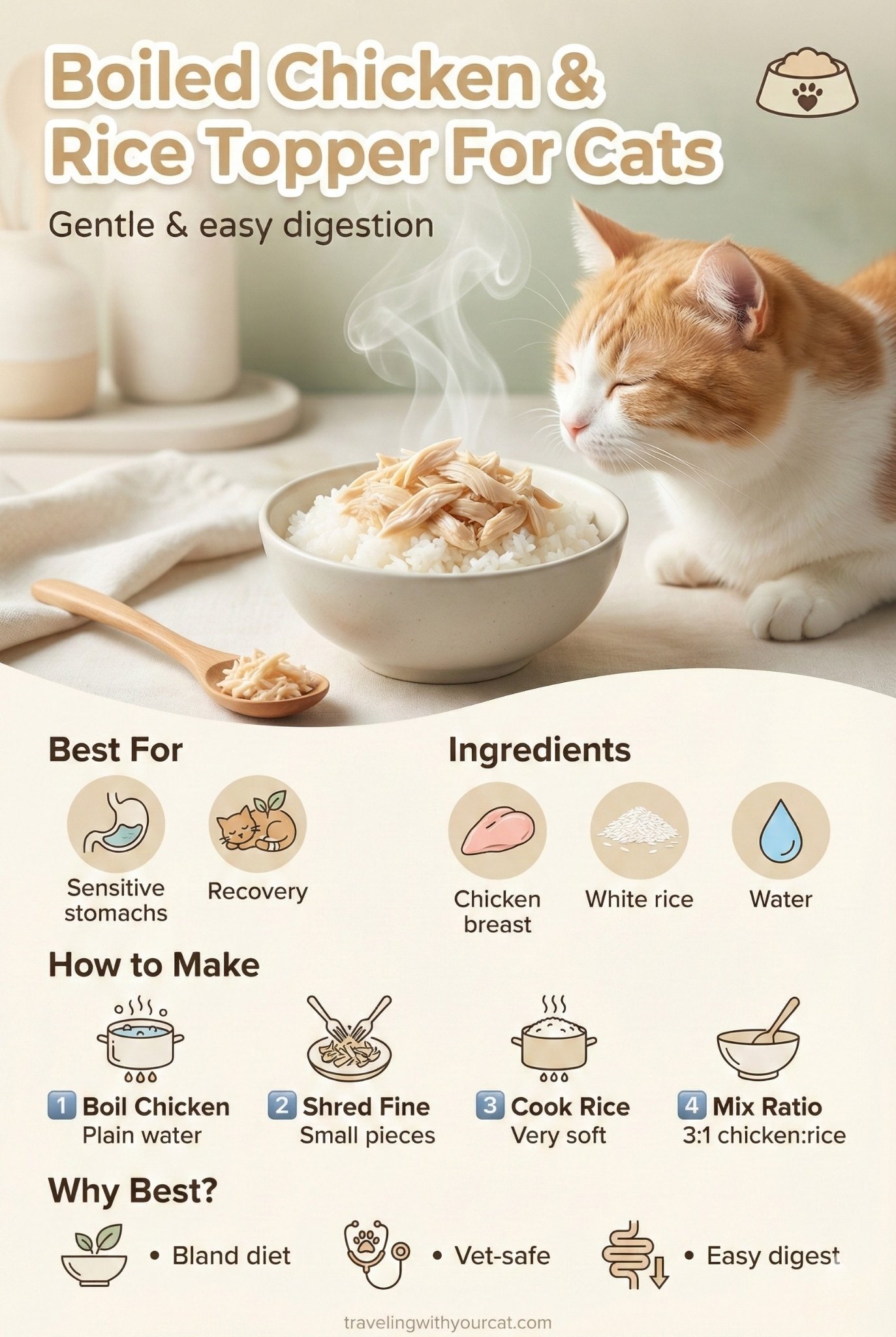 diy boiled chicken rice topper for cat
