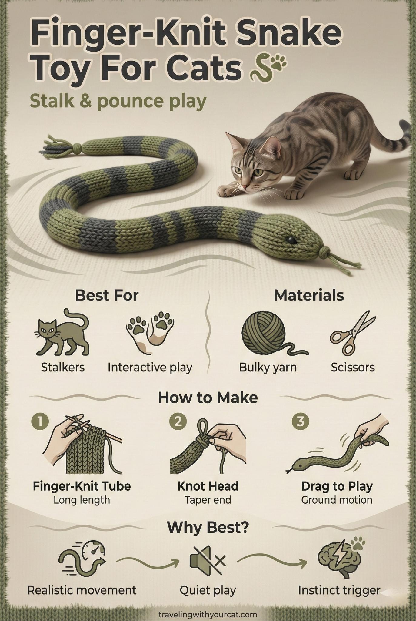 diy finger knit snake toy for cat