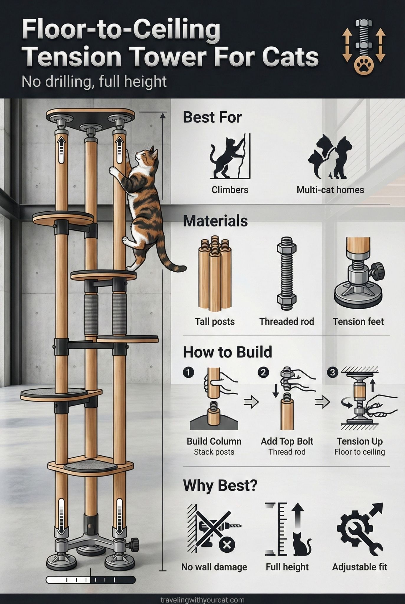 diy floor to ceiling tension tower for cat
