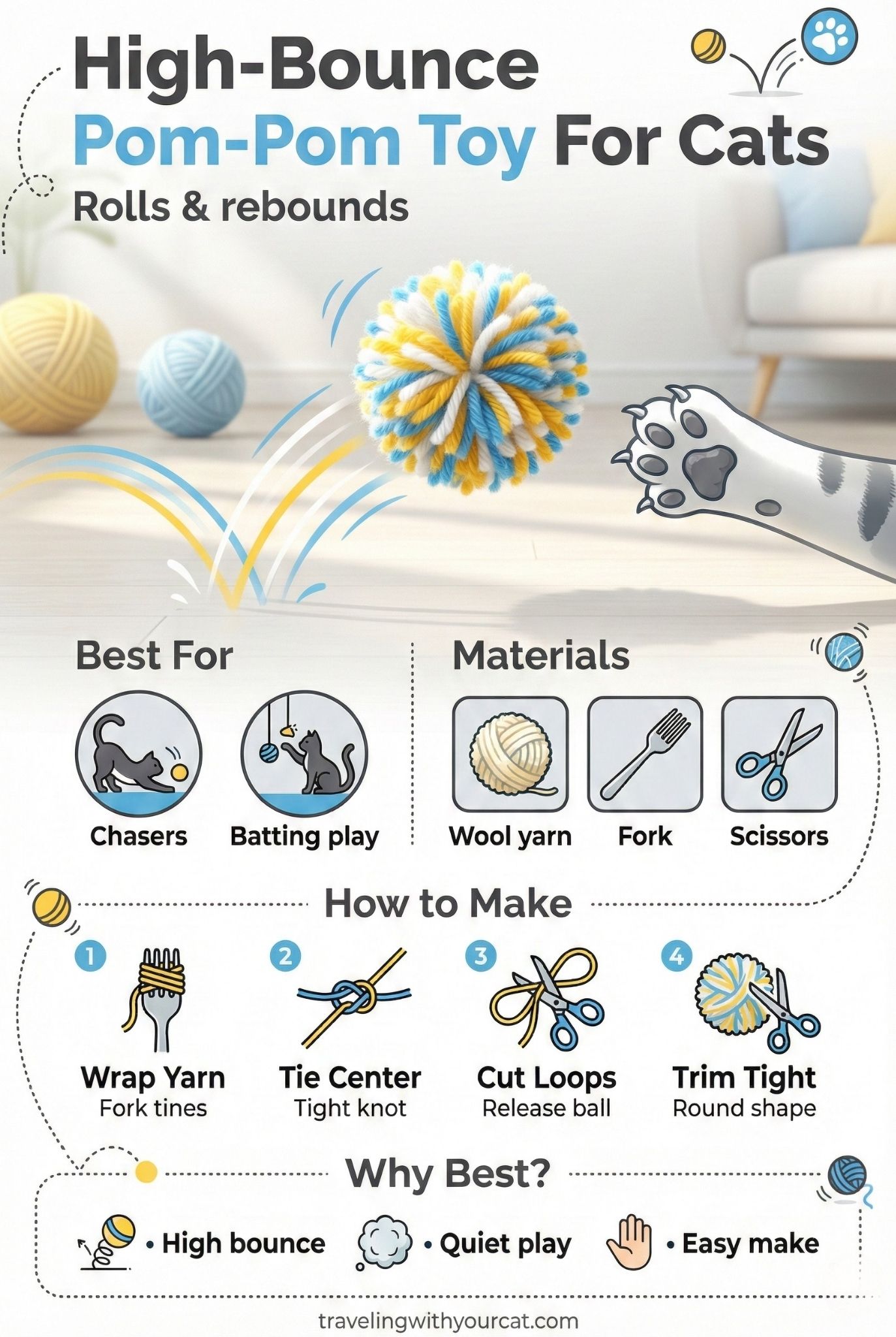 diy high bounce pom pom toy for cat