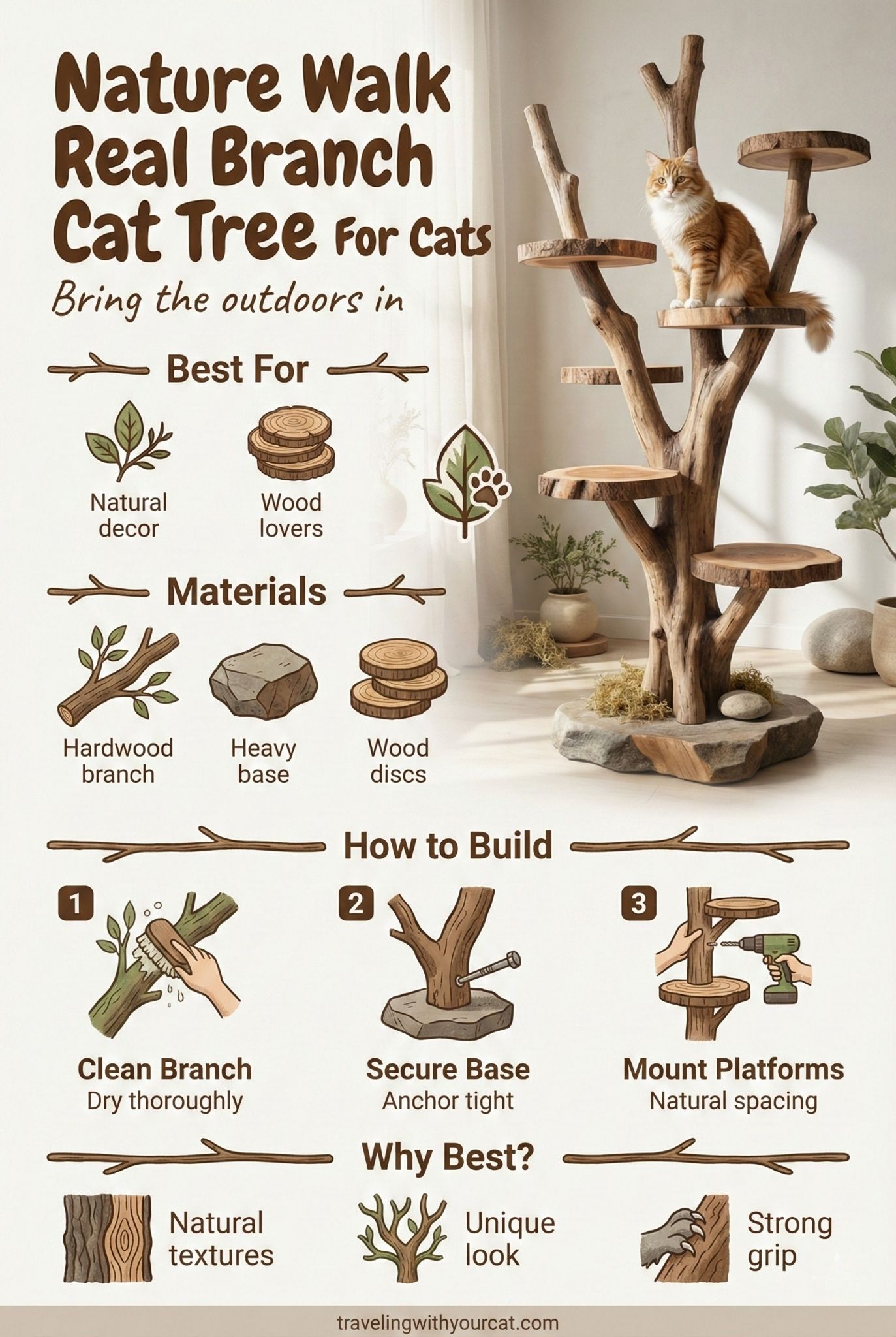 diy nature walk real branch tree for cat
