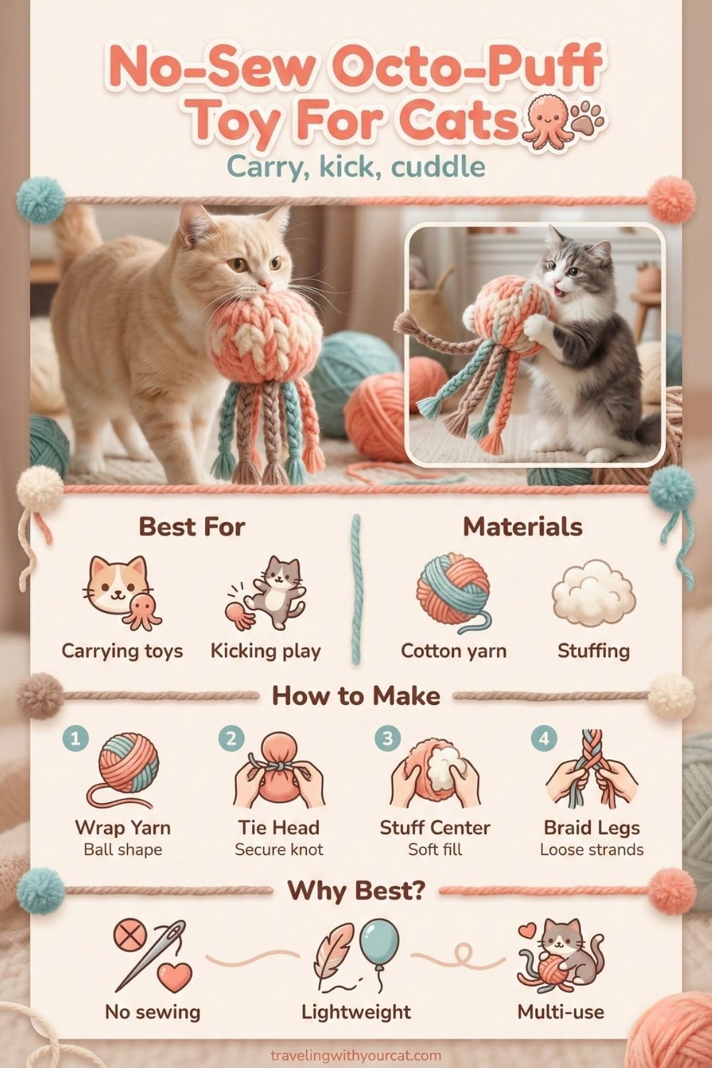diy no sew octo puff toy for cat