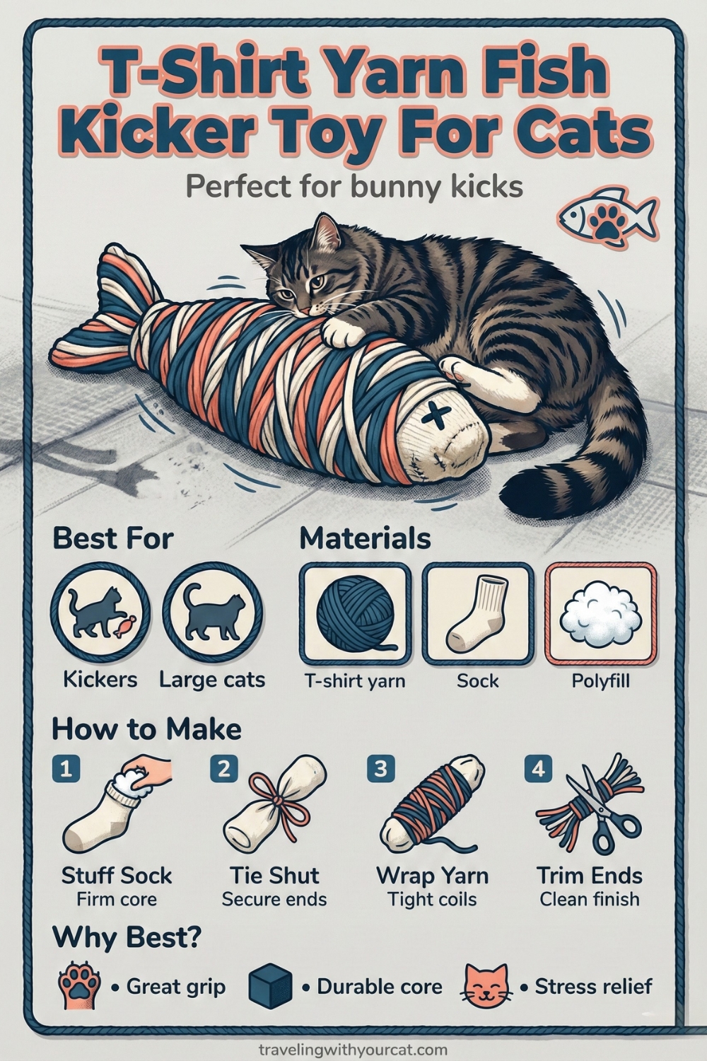 diy t shirt yarn fish kicker toy for cat