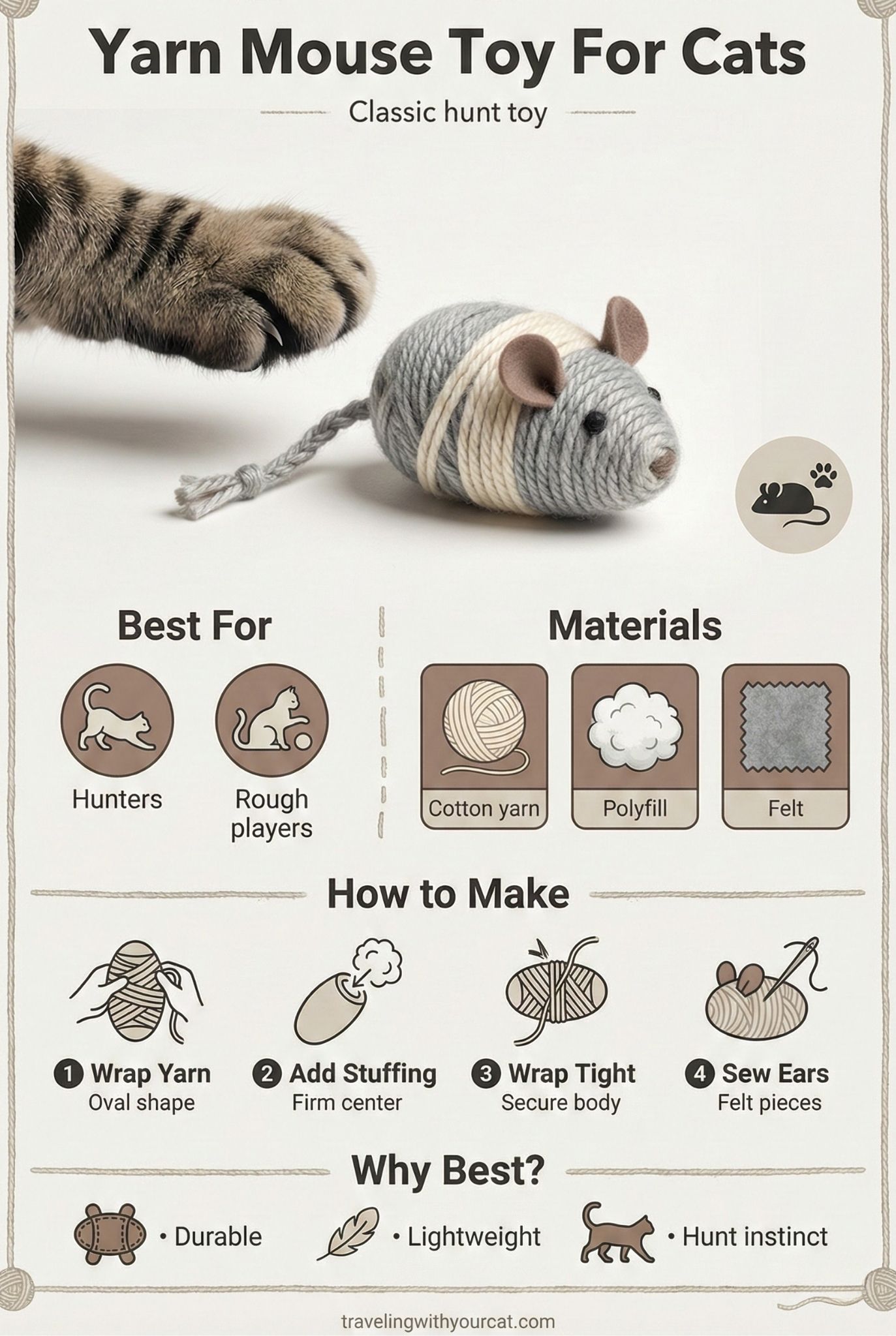 diy yarn mouse toy for cat